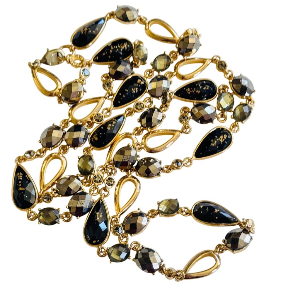 Anne Klein signed Gold Regal necklace VTG link Chain‎ Crystal Designer High end